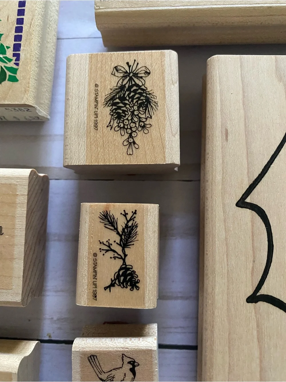 10 pc Lot Wood Mounted Rubber Stamps Christmas/Holiday Theme